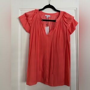 Current Air Vibrant Coral Flutter Sleeve Blouse
